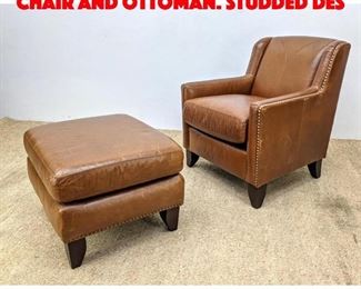 Lot 392 BERNHARDT Leather Lounge Chair and Ottoman. Studded des