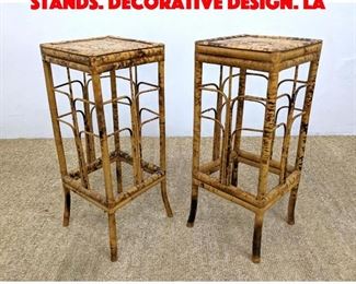 Lot 405 Pr Bamboo and Rattan Tall Stands. Decorative design. La
