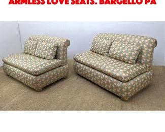 Lot 403 Pr HENREDON Upholstered Armless Love Seats. Bargello pa