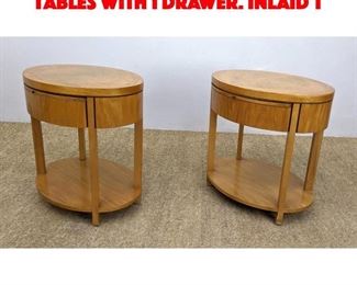 Lot 437 Pair BAKER Oval Side End Tables with 1 Drawer. Inlaid T