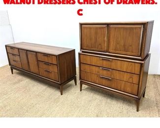 Lot 440 2pc American Modern Walnut Dressers Chest of Drawers. C