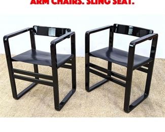 Lot 441 Pair Italian Black Lacquer Arm Chairs. Sling seat. 
