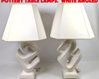 Lot 472 Pair Modernist Style Pottery Table Lamps. White Angled