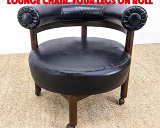 Lot 477 Black Vinyl Barrel Back Lounge Chair. Four Legs on Roll