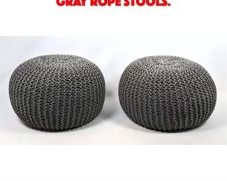 Lot 487 Pr Contemporary Woven Gray Rope Stools. 