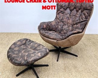 Lot 490 Modern Tall Leather Lounge Chair Ottoman. Tufted mott