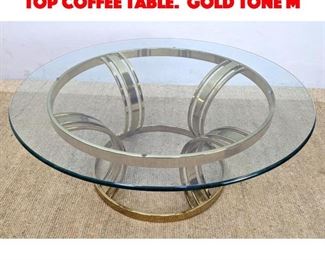 Lot 491 Mid Century Modern Glass Top Coffee Table. Gold Tone M