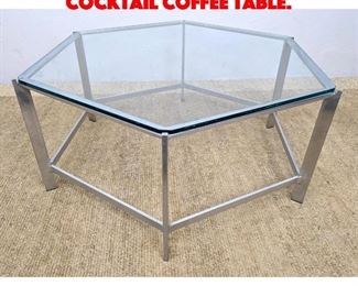Lot 492 Hexagonal Glass Chrome Cocktail Coffee Table. 