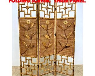 Lot 517 Decorative Bamboo Rattan Folding Screen. Three Panel.