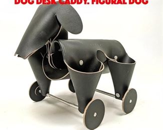 Lot 527 VACA VALIENTE Black Leather Dog Desk Caddy. Figural dog