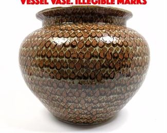 Lot 530 Large Glazed Pottery Vessel Vase. Illegible marks