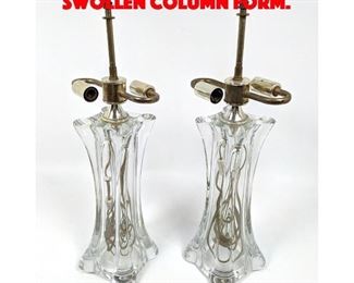 Lot 538 Pr Clear Glass Table Lamps. Swollen Column Form. 