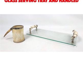 Lot 539 2 pcs Horn Tablewares. Glass serving tray and Handled 