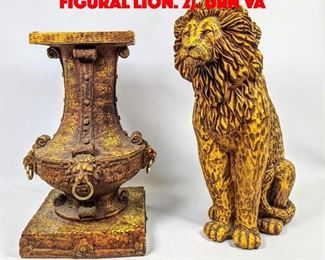 Lot 547 2pc Cast Resin Sculptures. 1. Figural Lion. 2. Urn Va