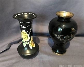 Brass inlay Vase and Vintage Shelley Hand Painted Vase