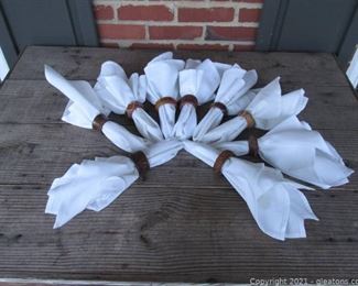 Lot of 9 Cloth Napkins with 9 Wooden Napkin Rings