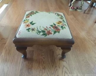 Maple Wood FootStool with Needle Point Top