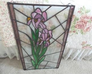 Stain Glass Leaded Window Irises