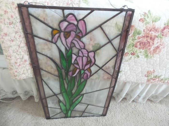 Stain Glass Leaded Window Irises