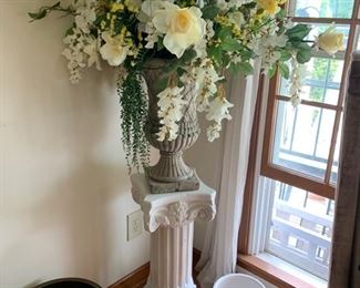 One of two urn flower arrangements.