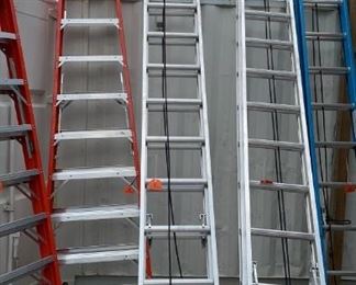 Assorted 12 ft., 24 ft and 32' Ladders (fiberglass and aluminum - new)