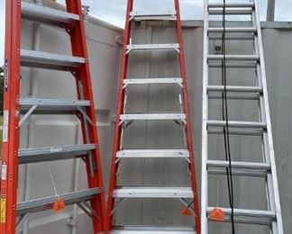 Assorted 12 ft., 24 ft and 32' Ladders (fiberglass and aluminum - new)
