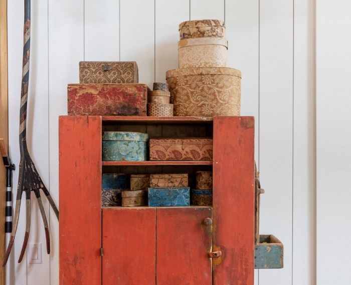 Wallpapers Boxes and Red Painted Country Cupboard