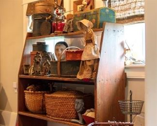 Crock Bench, dolls, baskets and more