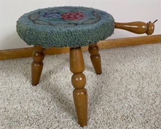 Antique Milking Stool with Hooked Cover