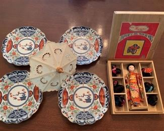 Japanese Doll and 4 China Plates