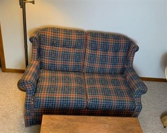 Love Seat, Coffee Table, and Floor Lamp