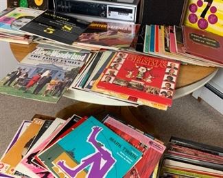 Massive Collection of Vintage Vinyl Records with Turntable