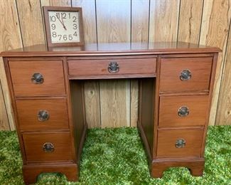 Office Desk and Vintage Clock