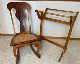 Petite Rocking Chair Antique and Quilt Rack
