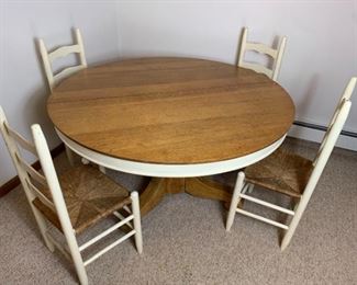 Round Table and 4 Wicker Wood Chairs