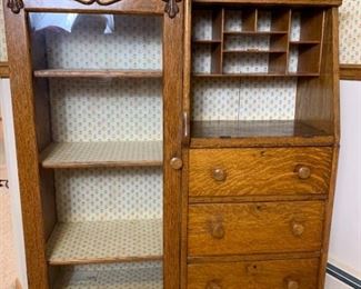 Solid Oak Antique SidebySide Curio Secretary