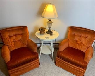 Two Beautiful RustOrange Chairs and Ivory Accent Table