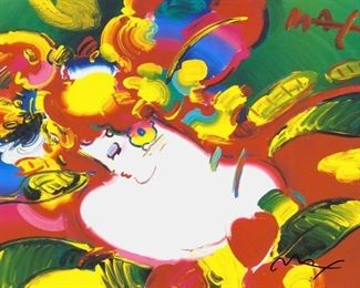 VERY LARGE FRAMED ART, PETER MAX, WOMAN IN LOVE