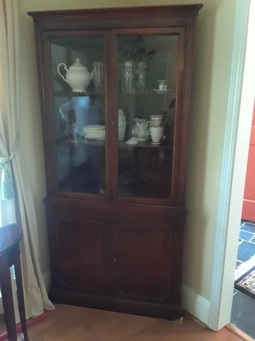 Corner china cabinet, mahogany, 1940s