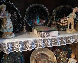 Carnival glass.  Antique tea set.