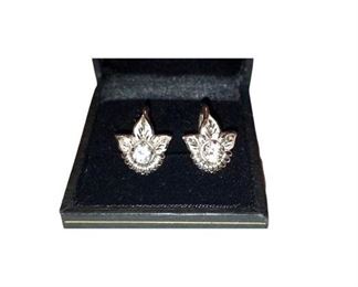 Antique Marvel Sterling Silver CZ Diamond Earrings