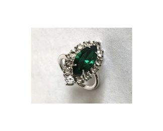 Emerald Marquise and Diamond White Gold Ring