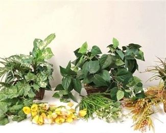 Lot of Mixed Silk and Artificial Potted Plants
