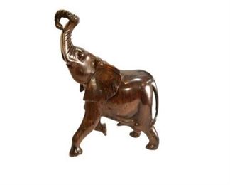 Majestic Solid Carved Wood Elephant Sculpture