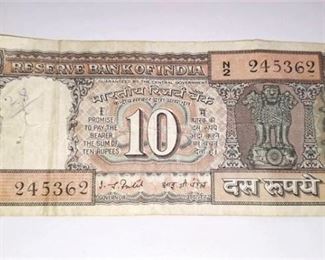 Rare India 10 Rupees 1949 3Headed Lion Ship Uncirculated BanknoteCurrency