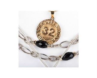 Vintage 14K Gold Charm Black Onyx Bead Sterling Necklace