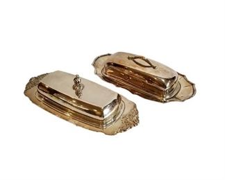 Vintage Pair of Silver Plated Covered Butter Dish