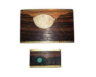 Wood Inlaid Brass Belt Buckle Money Clip by Kenneth Reid