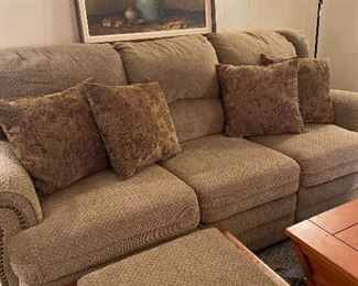 Very nice sofa that recliner & foot stool. Please see matching extra large chair. Both in excellent, like new condition. 