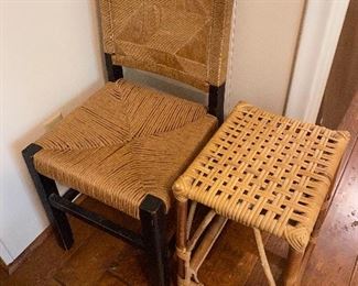 Woven side chair & small side table. 